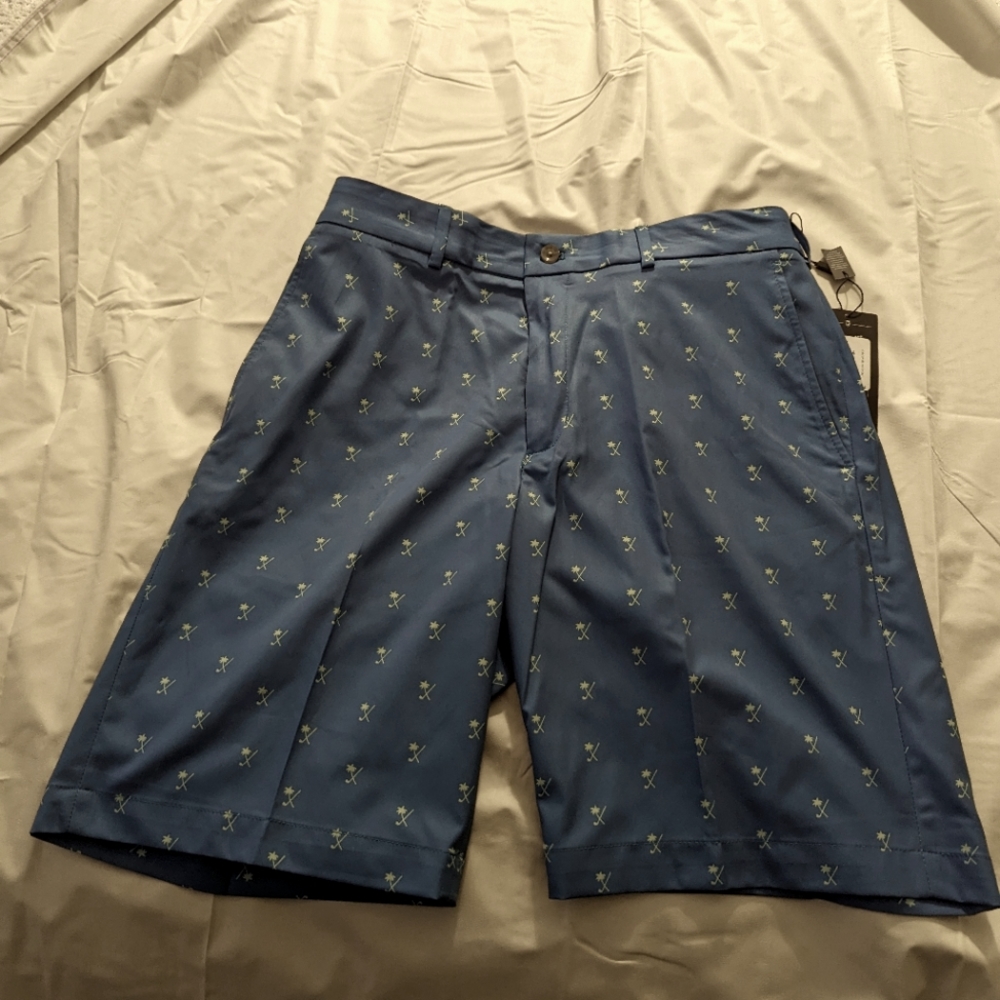 P11 Walter Hagen Palm Club Print Shorts, Sea Blue, Size: 34